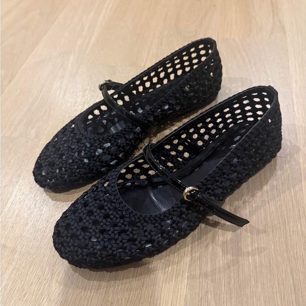 Zara Black Woven Mary Jane Flats